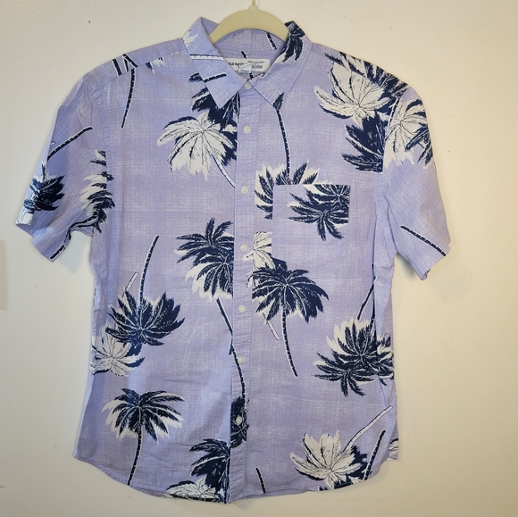 Old Navy Other - Old Navy: Men's Medium Button-down Short Sleeve Blue Hawaiian Print Shirt